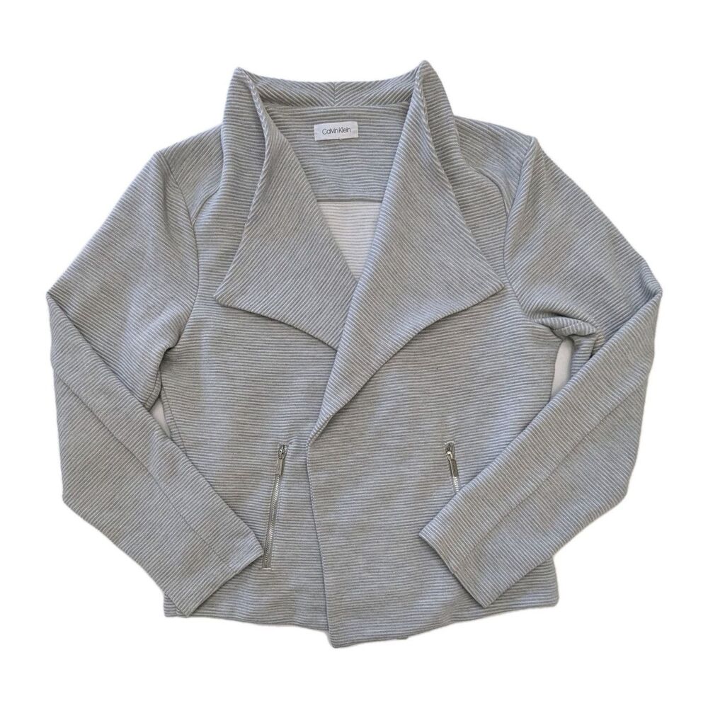 Calvin Klein Women's M Gray Pockets Soft Waterfall Open Front Jacket